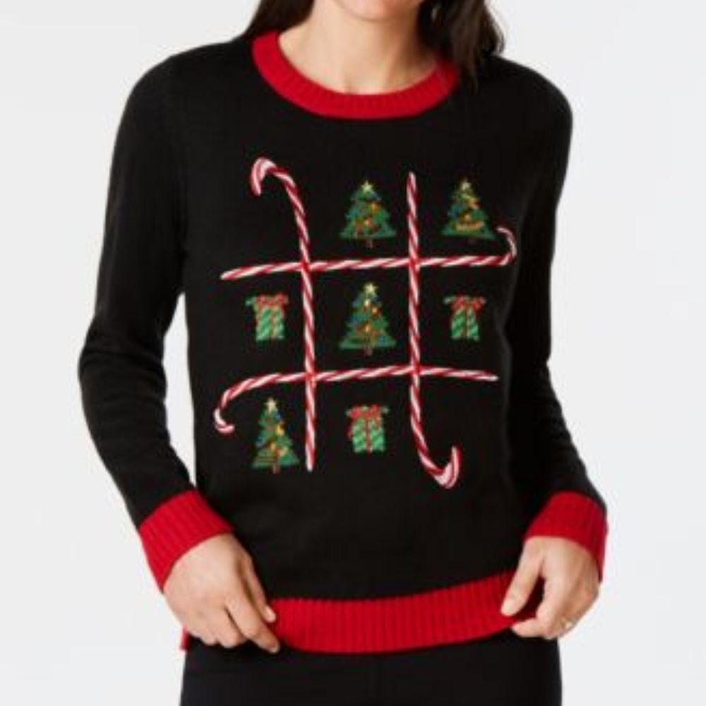 KAREN SCOTT Xmas Holiday Tic Tac Toe Sweater Candy